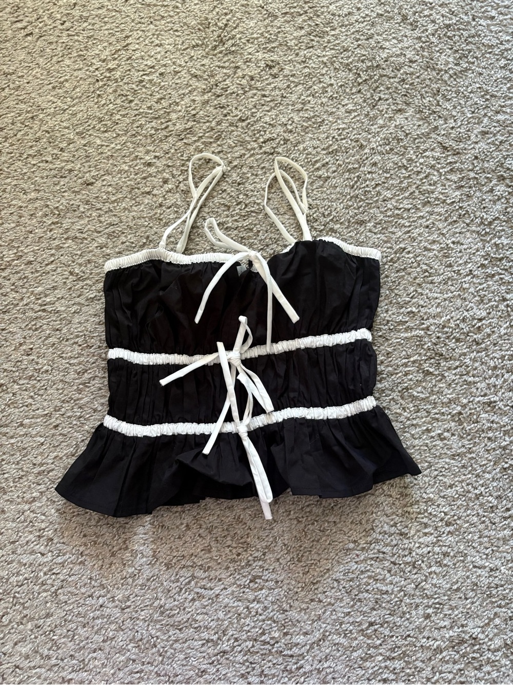 Lush Black Cami Top with White Trim and Tie Front